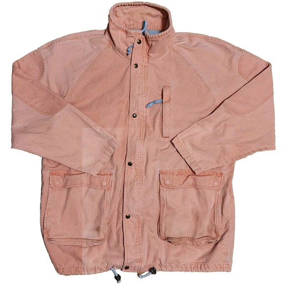 VTG 80s EDDIE BAUER Barn Coat Utility Field Lined Insulated Orange Jacket Mens L - Picture 1 of 11